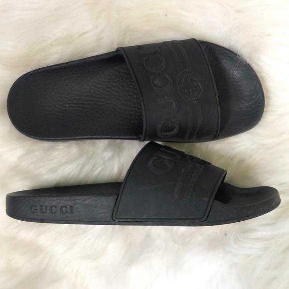 Gucci Black Rubber Slides sz38 w/C.O.A.